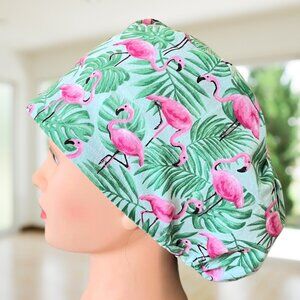 Green Flamingo~ PREMIUM Euro Scrub Cap~ Unisex Nurse Cap, CNA,MD,PA,Vet,Gift.